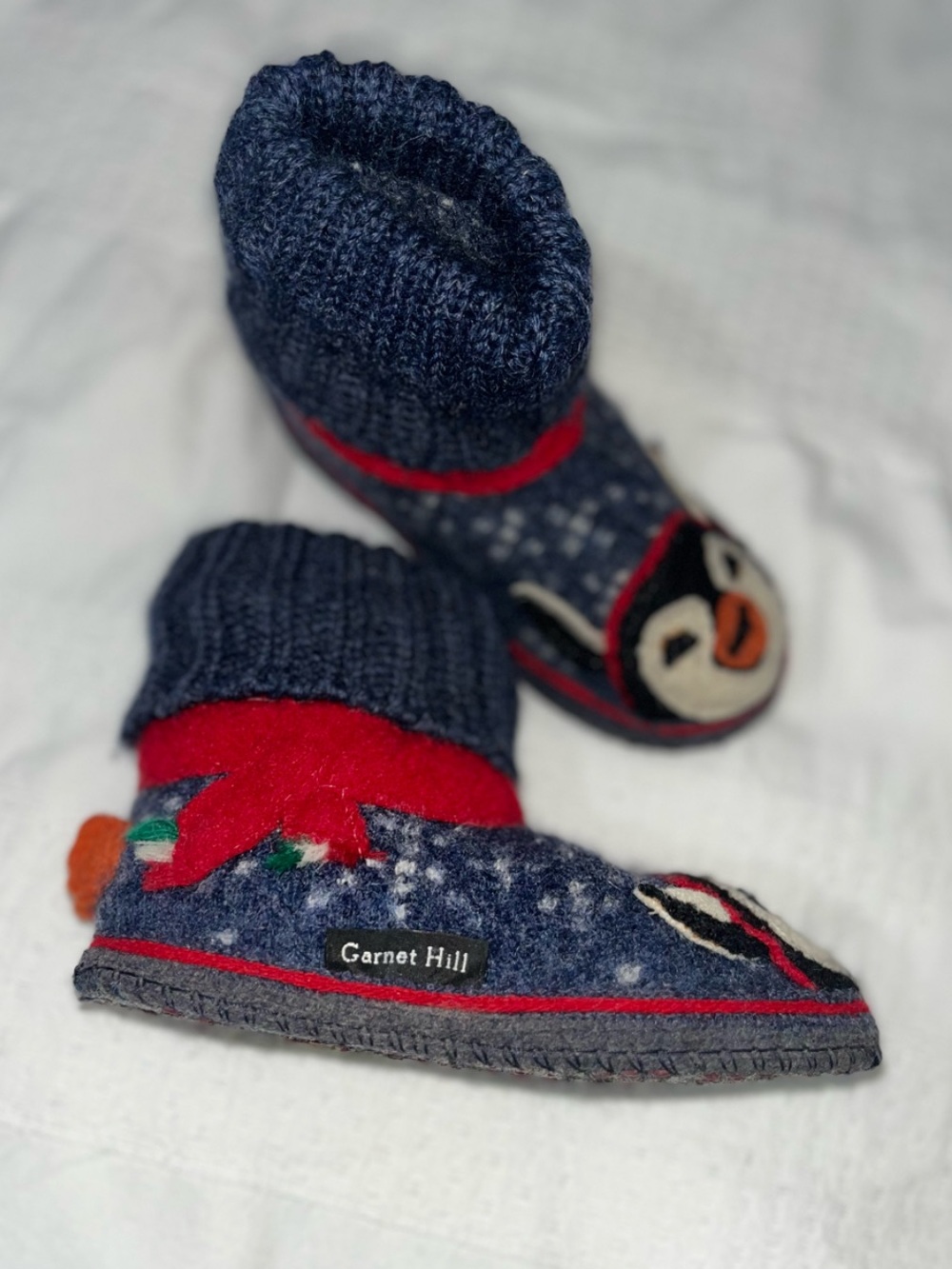 Garnet Hill 100% New Wool Penguin Knit Felt Slipper Boots
